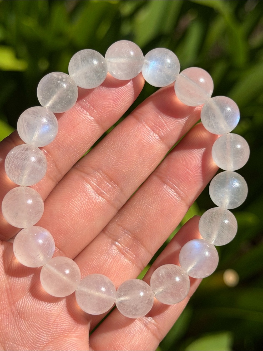 Natural White Rainbow Moonstone Beaded Bracelet - Palo